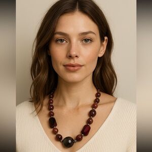 Necklace Red Purple Beaded Statement 17” Bold Fashion Jewelry Acrylic Beads